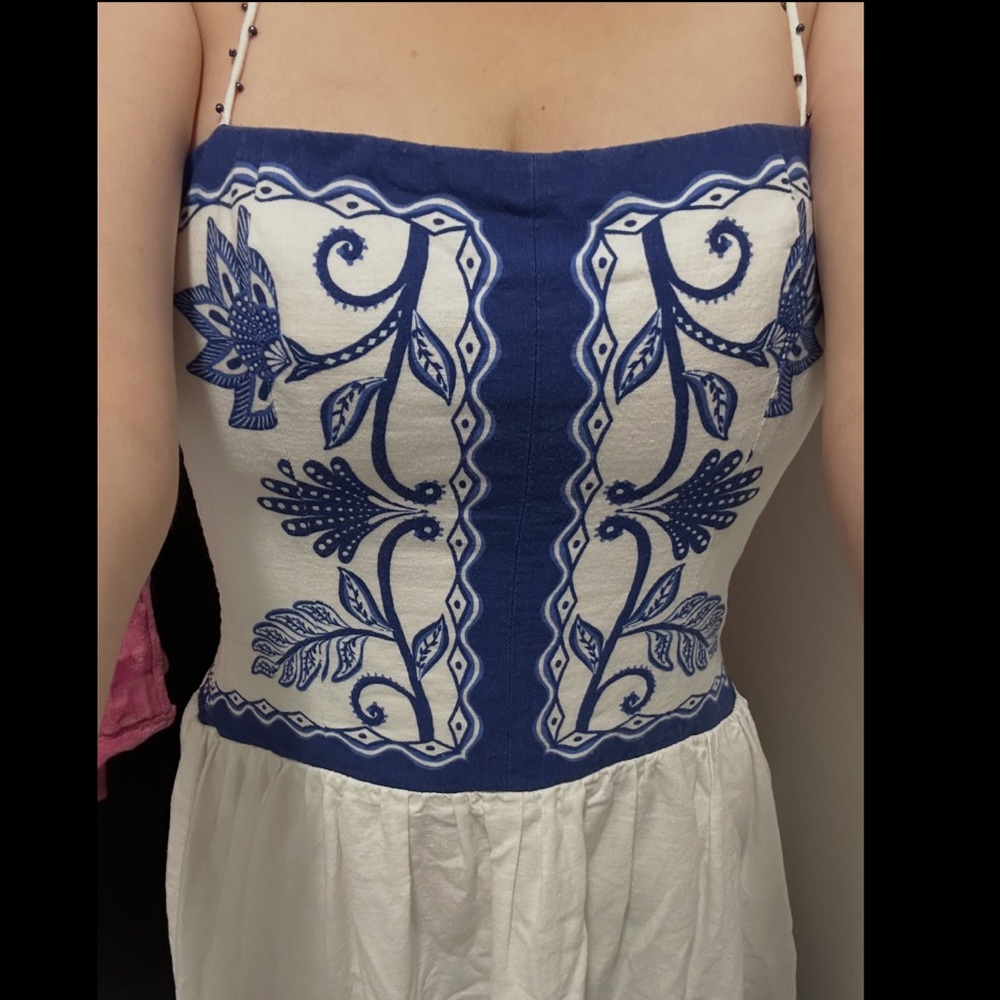FARM RIO Blue & White Spaghetti-Strap Maxi Dress - Picture 11 of 14